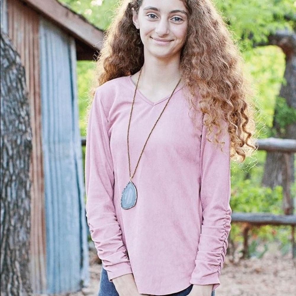 NWT Peyton Bre Pink Suede Long Sleeve Top